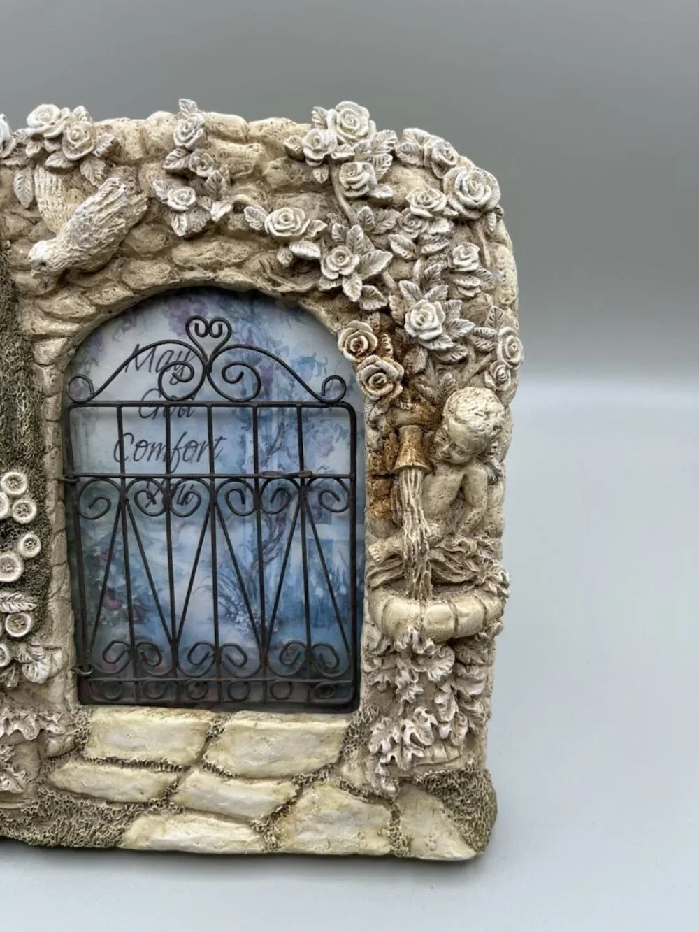 Y2K 3D Resin Victorian Gated Garden Hand Painted Easel Frame Cherub 4x6 Memorial